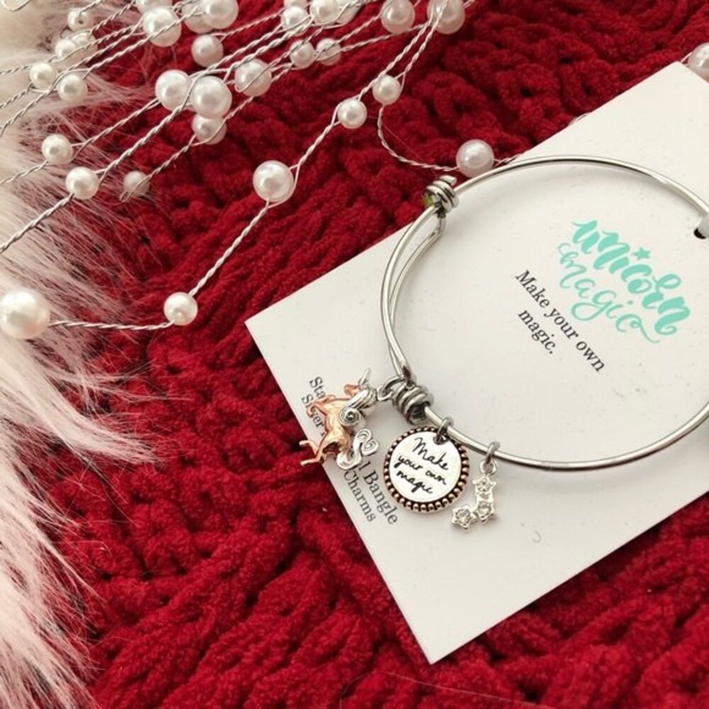 Unicorn Magic Make Your Own Magic Stainless Steel Charm Bangle